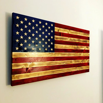 Handmade Wooden American Flag 100% USA Made Handcrafted Unique Wall Decor!