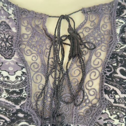Lucky Brand L viola nero paisley boho contadino top pizzo nappa cravatta manica lunga - Foto 4 di 15