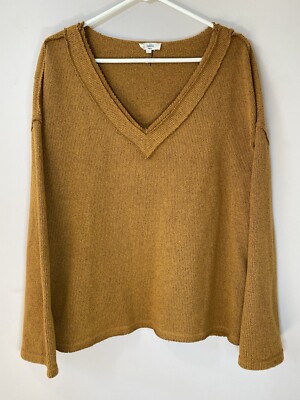 Entro Sweater Womens Large Yellow Wide Sleeve Oversized Slouchy Top Raw Hem