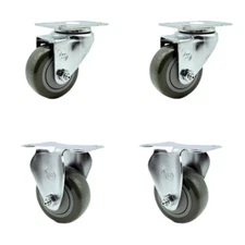 3 Inch Gray Polyurethane Wheel Swivel Top Plate Caster Set with 2 Rigid SCC