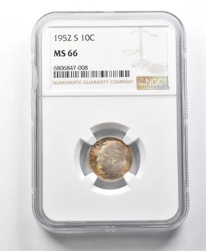 1952-S Roosevelt Dime MS66 NGC Beautifully Toned *8635