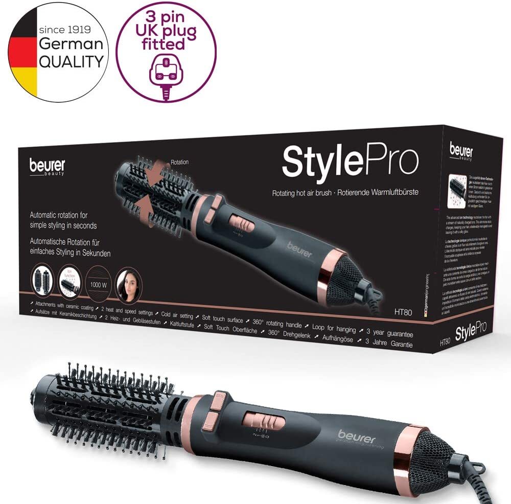 Beurer HT80 - Cepillo rotatorio de aire caliente, color negro y cromado...