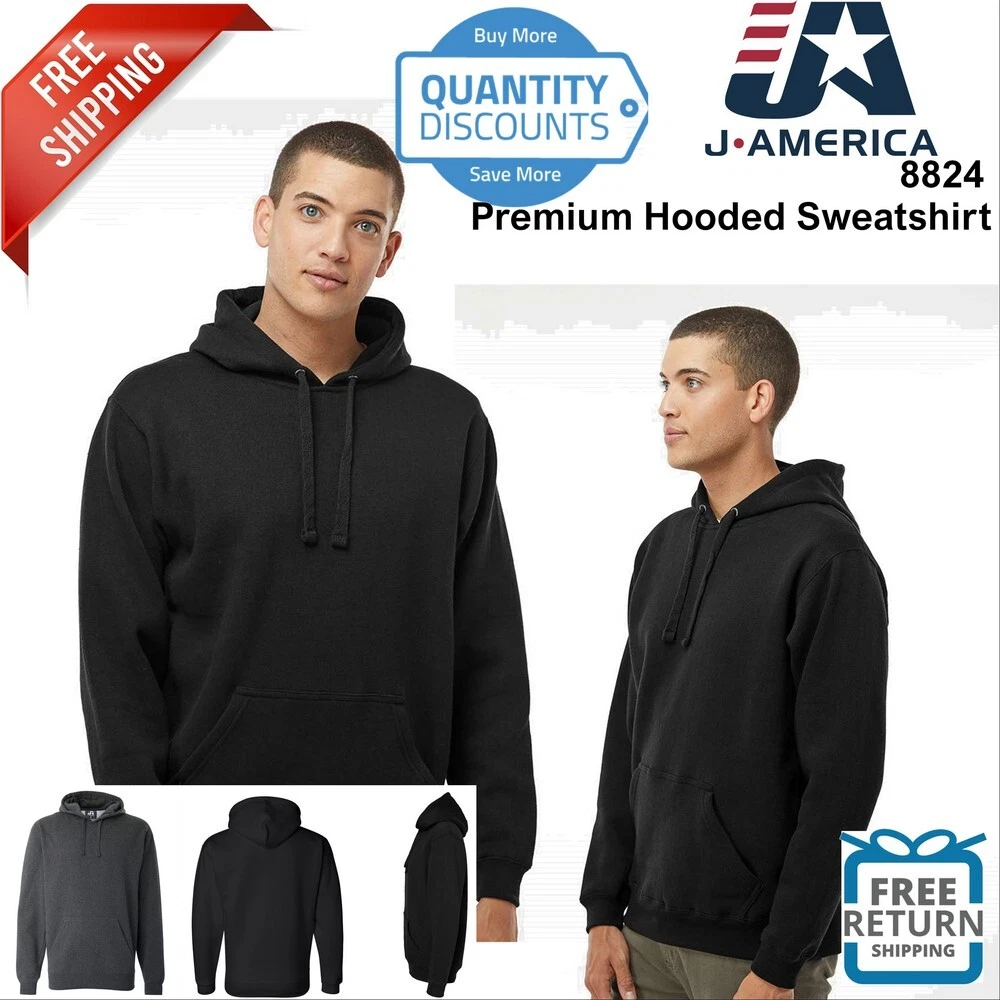J America Mens Blank Blend Premium Hooded Sweatshirt Pocket 8824 Up To 3XL