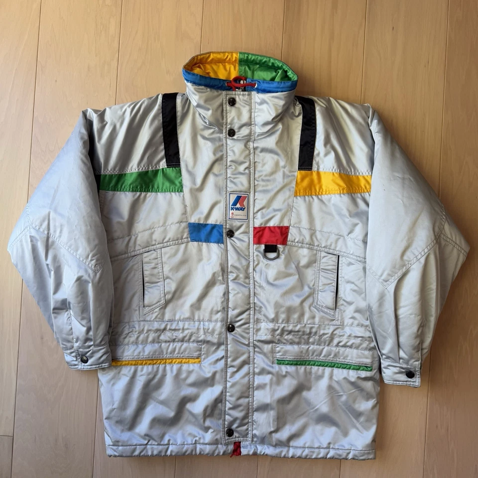 Vintage K Way Winter Olympics Jacket Medium Silver 90s Outerwear Parka Ski - Image 2 of 4