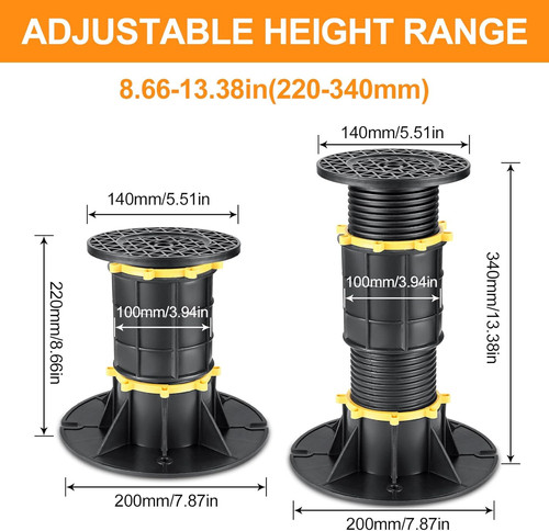 6 PCS Bed Support Legs, 8.66-13.38in Adjustable Legs 6pcs, Black - Picture 2 of 7