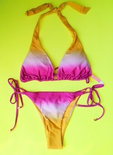 Victoria's Secret 2 Piece Pink  Yellow Size M Triangle Top  Bikini Swimsuit