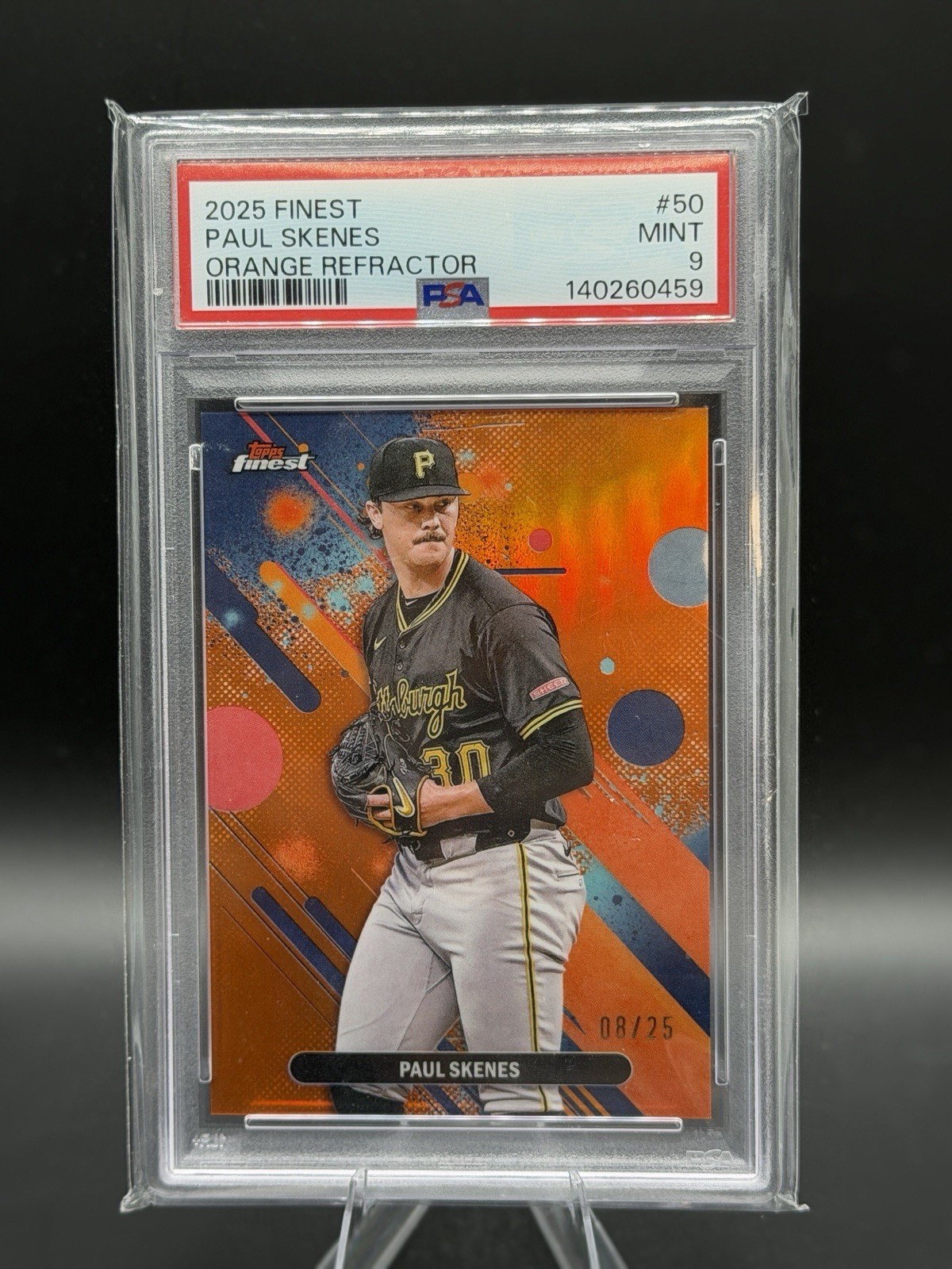 Topps 2025 Finest Paul Skenes Pirates #50 Orange Refractor /25 PSA 9