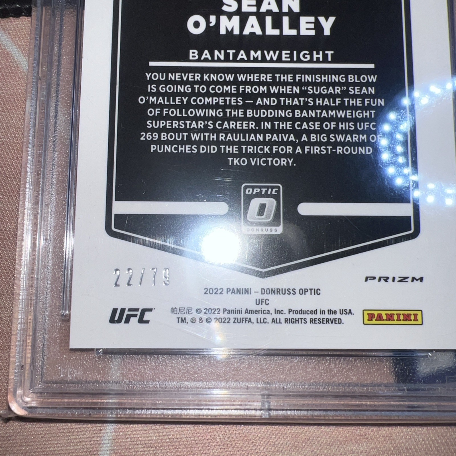 2022 Donruss Optic UFC Sean “Suga” O’Malley Pink Velocity PSA 9  22/79 KO WIN view 6