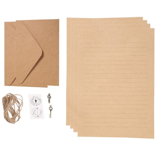 DesertBoy Set Papier à Lettres Vintage Avec Enveloppes - 24 Feuilles, 12 Enveloppes, Pendentifs Et Corde De Chanvre - Style Rétro