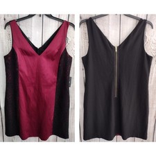 Adrianna Papell NEW Burgundy & Black Satin & Lace Front/Ponte Zip-Back Dress 16