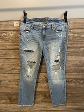 Torrid 18 Crop Boyfriend Vintage Stretch Jean Distressed Single Button