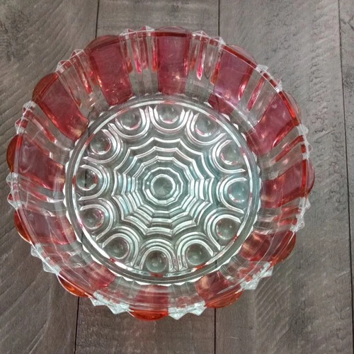 Vintage Anchor Hocking Old Cafe cranberry and clear glass  candy dish