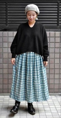 ICHI Antiquites Wool Gathered Skirt Blue M New Made in Japan