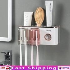 Wall Mounted Toothbrush Holder W/ Automatic Toothpaste Dispenser Storage New