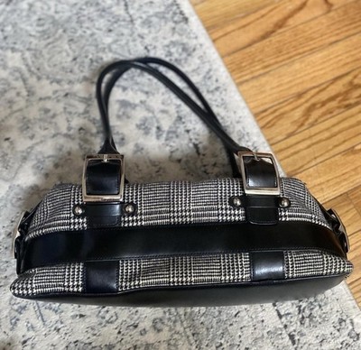 Wilson s Leather Y2K Houndstooth Black & White Shoulder Bag Silver Buckles