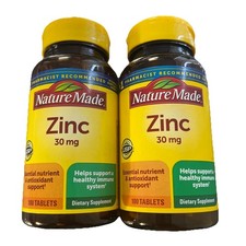 2X New Nature Made Zinc 30 mg Dietary Supplement 100 Tablets Bottles, Exp 09/27