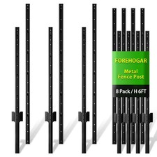 Metal Fence Posts 6FT 8Pack Black Splicing T Outdoor Fencing FOREHOGAR feet