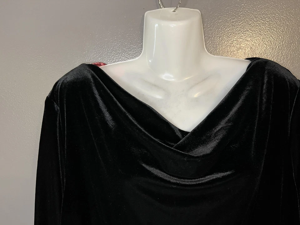 Blusa Donna Ricco Mujer 16W Plus Negro Terciopelo Capucha Cuello Manga Larga Hecha en EE. UU. Foto 3 de 4