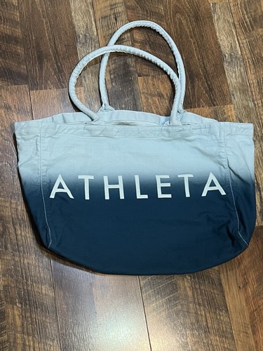 Athleta Large Canvas Tote Gym Beach Shopping Open Bag Blue Ombre