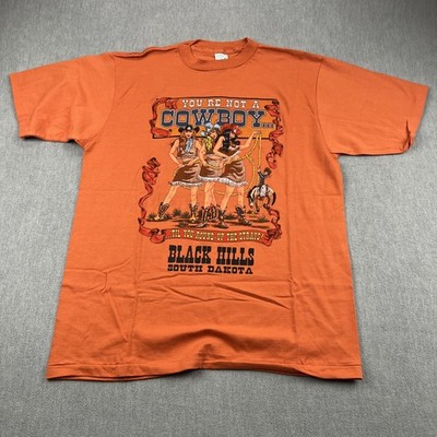 VTG  Cowboy Round-Up  Single Stitch T-Shirt Sz XL Hottie Cowgirls Black Hill, SD