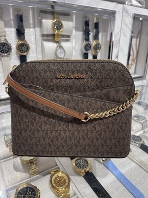 MICHAEL KORS Jet Set Medium Logo XCROSS XBODY Dome Satchel Crossbody  Brown NWT