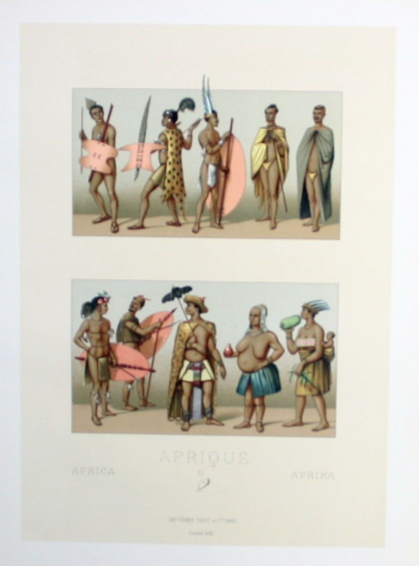 1880 - África Africa Cafres Disfraces Trajes Litografía Litografía