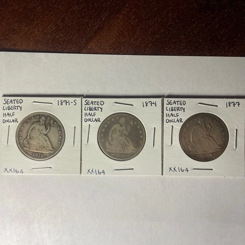 3 Seated Liberty HALF DOLLARS  From Good Very Good & Fine  1871s 74p 77p XX164