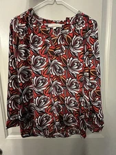 LOFT Blouse Shirt XXSP Petite Red Floral NEW