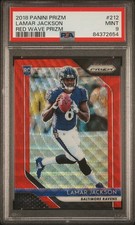 Panini Prizm Red Wave Prizm #212 2018 Lamar Jackson Rookie RC 120/149 PSA 9