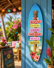 Hawaii Surfboard Sign: Indoor Outdoor Tropical Decor
