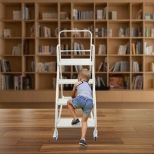 4 Step Rolling Stair Floor Standing Industrial & Warehouse Stair Ladder 400kg