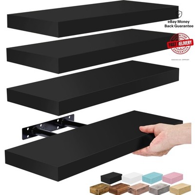 Elegant Black Floating Shelves for Wall - 4 Pack, Perfect for Stylish Storage