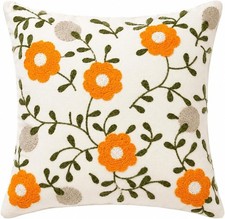 Embroidered Daisy Accent Decorative Throw Pillow with Insert Included 18x18 Inch