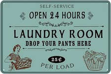 Tin Metal Signs Home D cor Laundry Wall Self Service Open 24 Hours Laundry Room