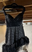 Portia Scarlett Sequin Feather Trim Asymmetrical Lace Up Back Dress Sz 8