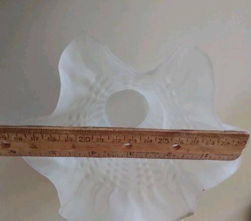 Pair 2 Vintage Glass Ruffle Frosted Hurricane Lampshades Shades Lamp Fitters - Picture 7 of 7