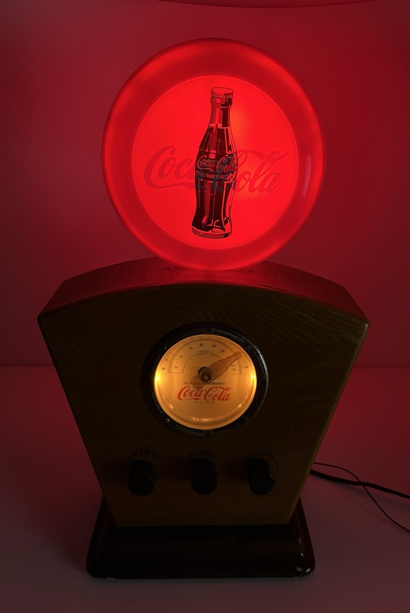 Vintage Coca Cola AM/ FM Wood Radio Red Flashing Light Disc Icon