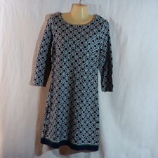 Talbots Womens 6 Ponte Knit Shift Dress Navy Blue Geometric Classic Office