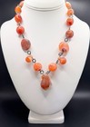 Vintage Carnelian  / Silver Beaded Necklace Carved Fruit Pendant 19” Length — photo 2