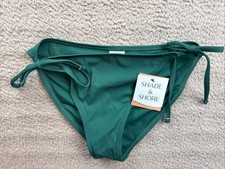 Shade  Shore Bikini Bottom Womens Large 12/14 Green Rib Side Tie High Leg