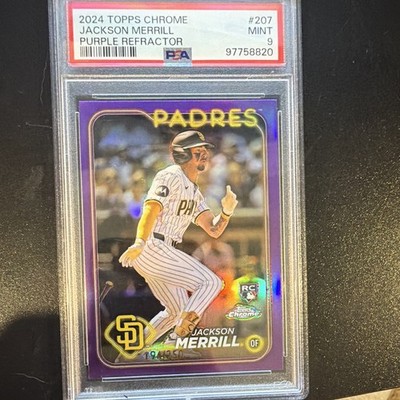 Topps 2024 Chrome Jackson Merrill Padres Purple Refractor /250 #207 RC PSA 9