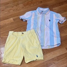 U.S. Polo Assn. Kids pastel Blue and Pink Striped Shirt  shorts Set 6-7