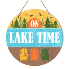 Welcome Sign Wood Round 10 Inch Hanging Rope Lake House Front Door Porch Summer