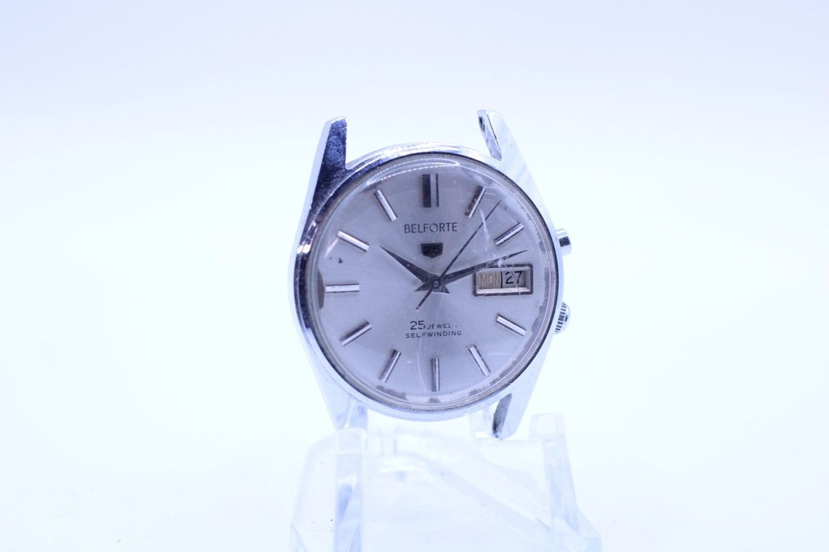 BELFORTE 25j SELFWINDING MEN'S WRIST WATCH #9345, 35mm 18mm LUG FOR REPAIR  (M3) - Main Image