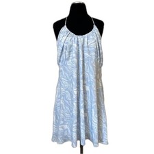 Abercrombie & Fitch Halter Ruched Mini Dress Blue White Lined Backless Sz XL