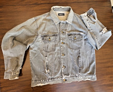 Vintage Punk Faded Black Grey Denim Jacket Destroyed Thrasher M/L 46
