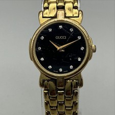 Gucci 3400L Womens Watch 22mm Black Dial Gold Tone Bracelet New Battery 7"