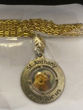 Vintage Stain Anthony Pray for Us Christian Medal Necklace with Chain