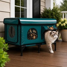 Weatherproof Outdoor Cat House, Insulated Winter Shelter with Raised Base