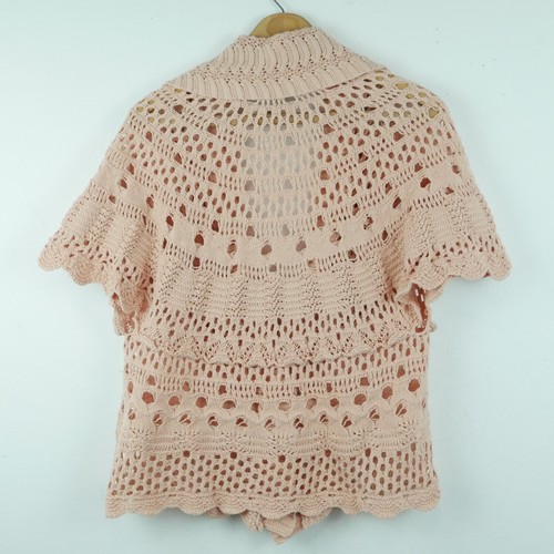 Vintage Large Cardigan Short Sleeve Boho Crochet Y2K Pastel Pink Coquette Beachy - Picture 6 of 6
